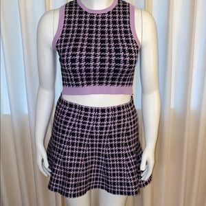 Stylish Lavender and Black Houndstooth Skirt and Top Set (Sold Together Only)